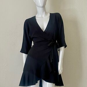 ASOS Black Asymmetrical Ruffled Wrap Dress US Size 4